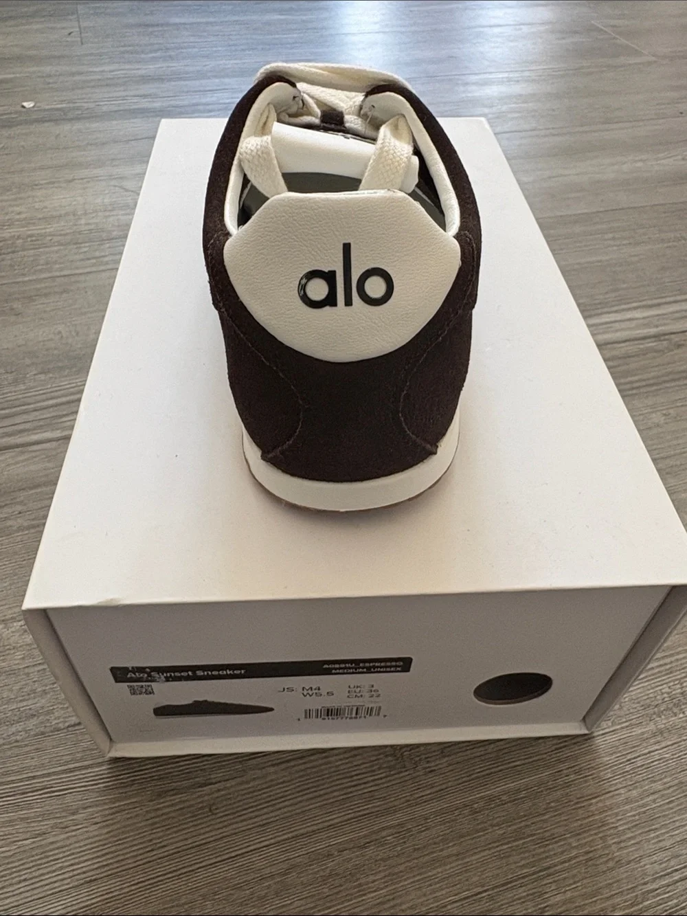 ALO Yoga Espresso Suede Sneakers with cream Accents